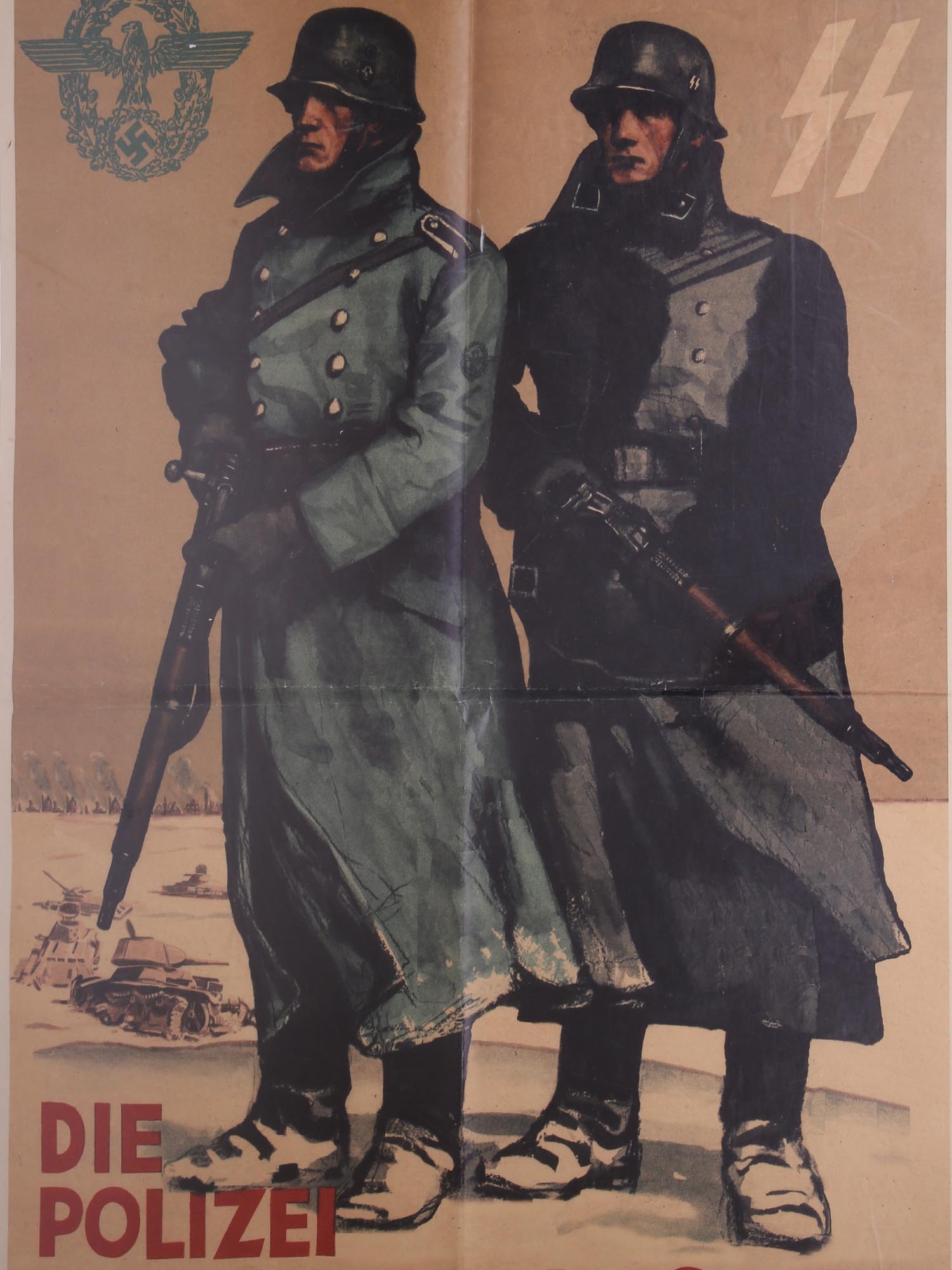 VINTAGE 1942 GERMAN WWII SS POLICE POSTER PIC-1